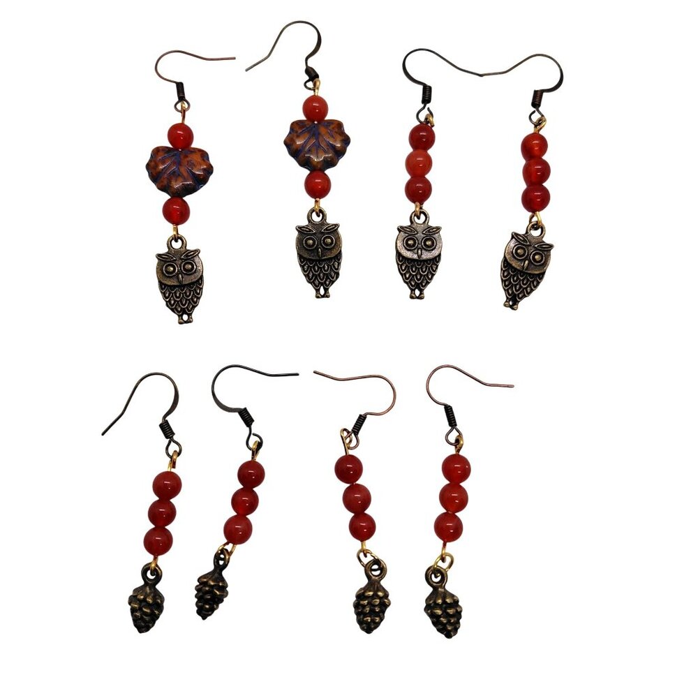 Carnelian earrings autumn harvest owl orange